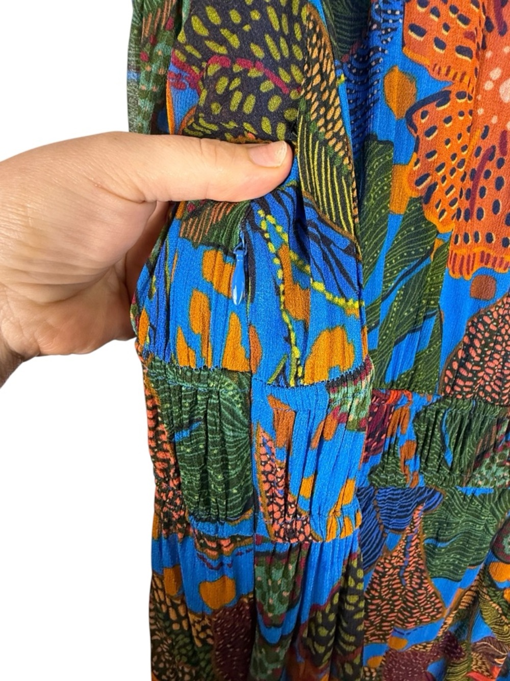 Anthropologie x Farm Rio Puff Sleeve Maxi Dress Chiffon Tropical Sz 1X - Picture 7 of 8